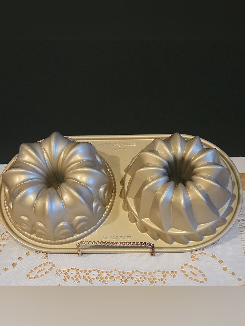 Nordic Ware Gold Double Bundt Pan - Decorative Twin Mold Mini